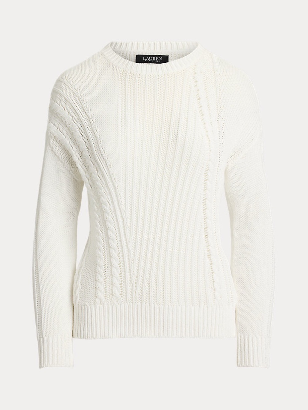 Lauren Ralph Lauren Ivory Cable-Panel Crewneck Sweater
